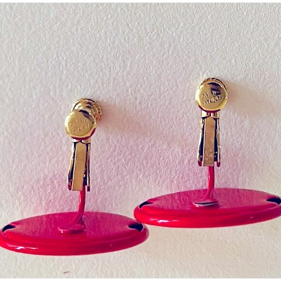 Vtg Red MCM Circle Round Earrings Screw-back Clip-on Geometric Retro Disc - Picture 9 of 11
